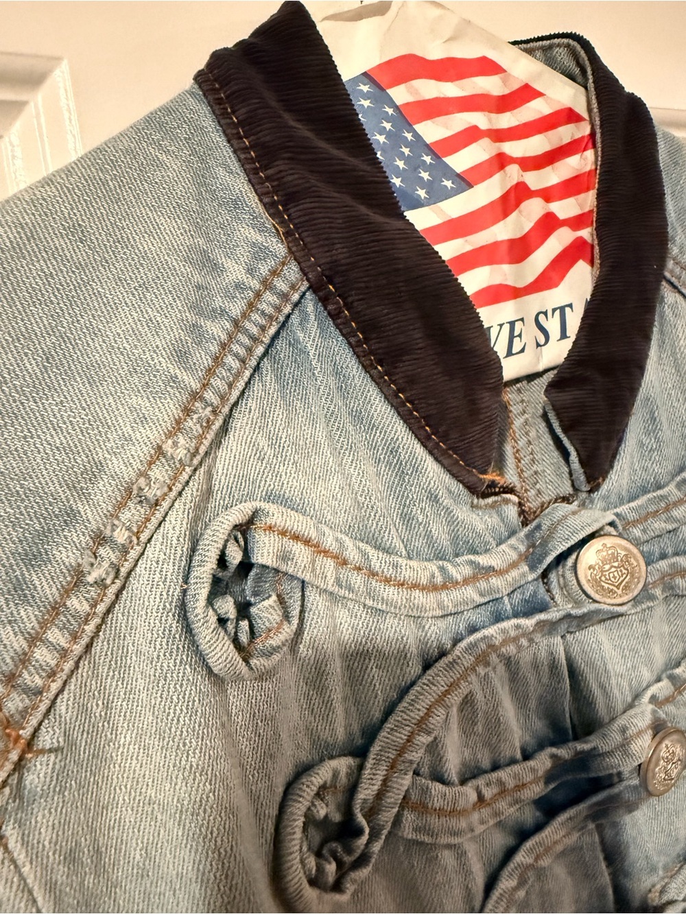 Free People Light Blue Denim Military Jacket with Black Trim - Picture 4 of 5